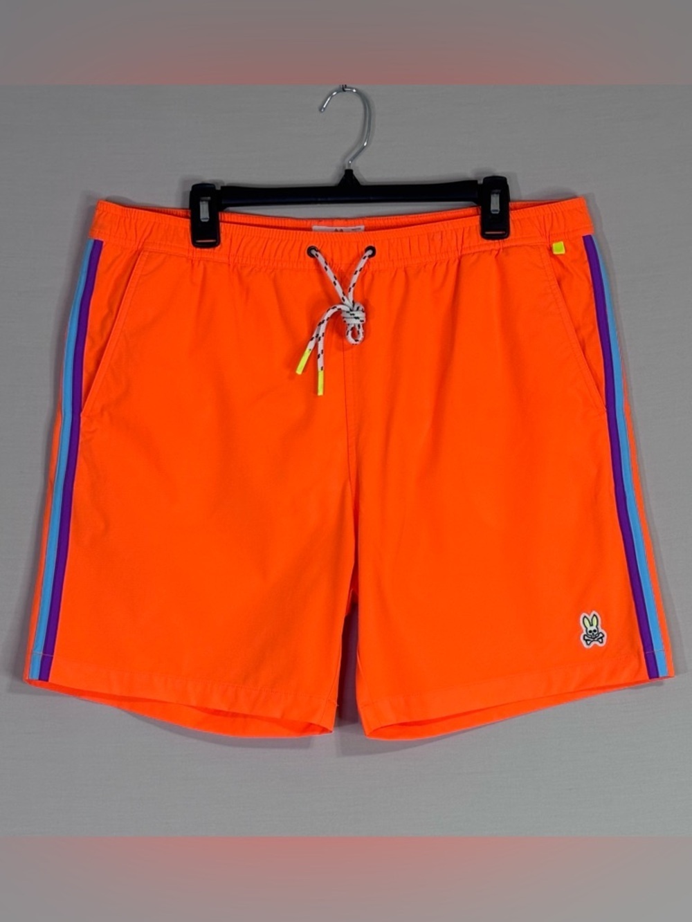 Psycho Bunny Neon Orange Swim Trunks XL Lined Drawstring Shorts